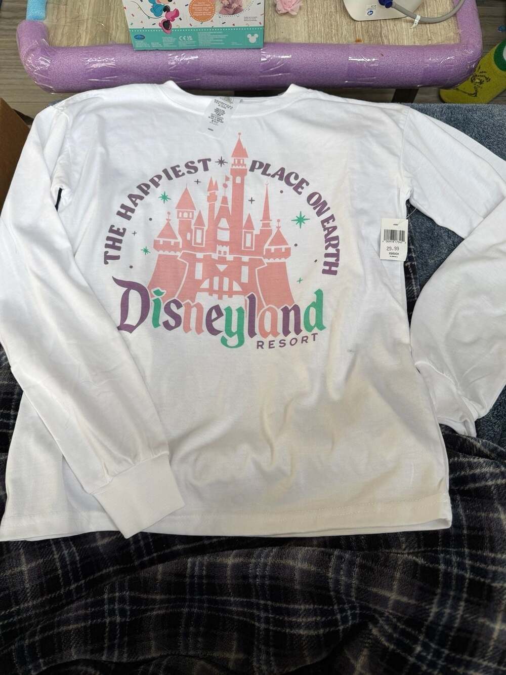 Disney Parks Disneyland Happiest Place on Earth Long Sleeve White Shirt Size XS